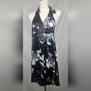 Speechless Women's Blck Floral‎ Cocktail Halter Dress With Jewel Accent Sz 3 Y2k